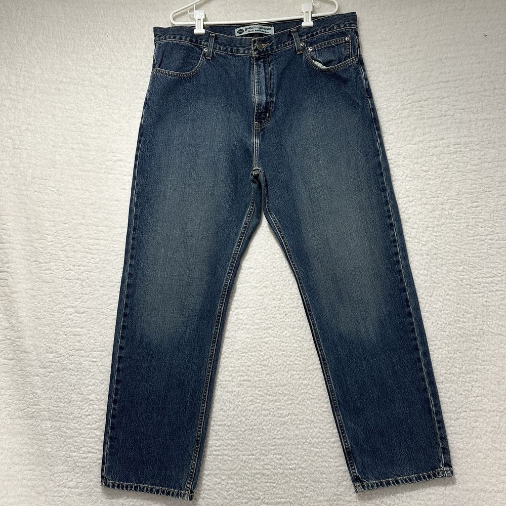 Harley Davidson Jeans Straight Fit Blue Faded Biker Motorcycle Actual Sz‎ 40X31